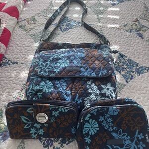 Vera Bradley Blue and Brown Floral Crossbody Bag Set